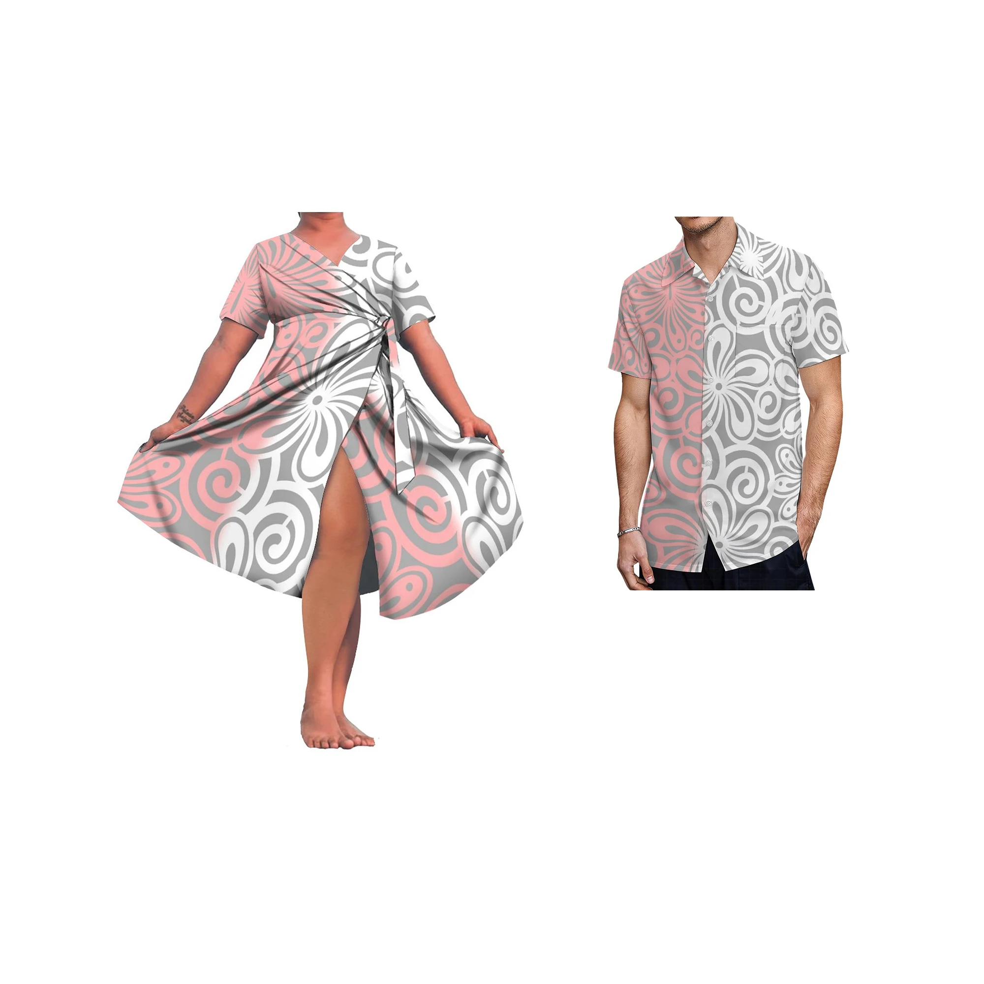 Polyneasian Traditional Dress Print Logo Short Sleeve Casual Dresses Women Clothing Match Mens Shirt