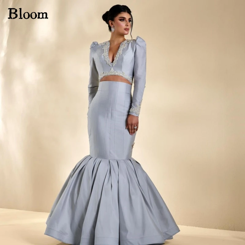 

Satin 2-Piece Appliques Prom Dresses Mermaid Long Sleeves Arabia Design Formal Evening Dresses Wedding Party Dress 2024 New