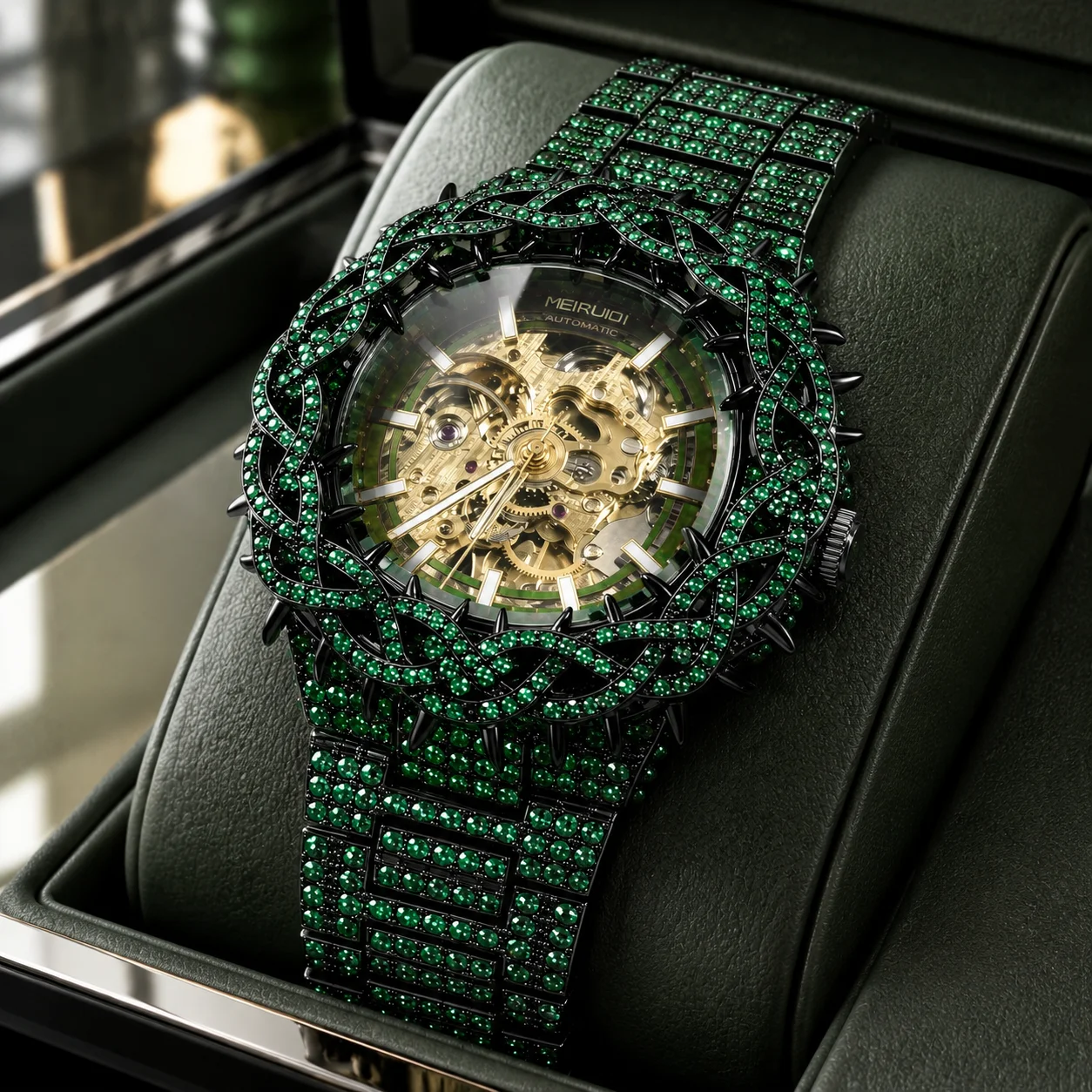 Men's Octagonal Arabian Mechanical Watch, Full Trim Chain Festival Strap, Hip Hop Luxury Party Daily Watch