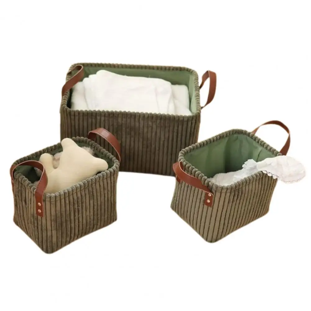 Soft Fabric Storage Basket Corduroy Storage Basket with Reinforced Handles Collapsible Foldable Organizer Bin for Toys Clothes