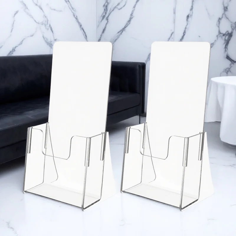 2 szt. Akrylowe stojaki na broszury, przezroczyste uchwyty na ulotki, wielofunkcyjny organizer na dokumenty biurowe, kompaktowy stojak na menu