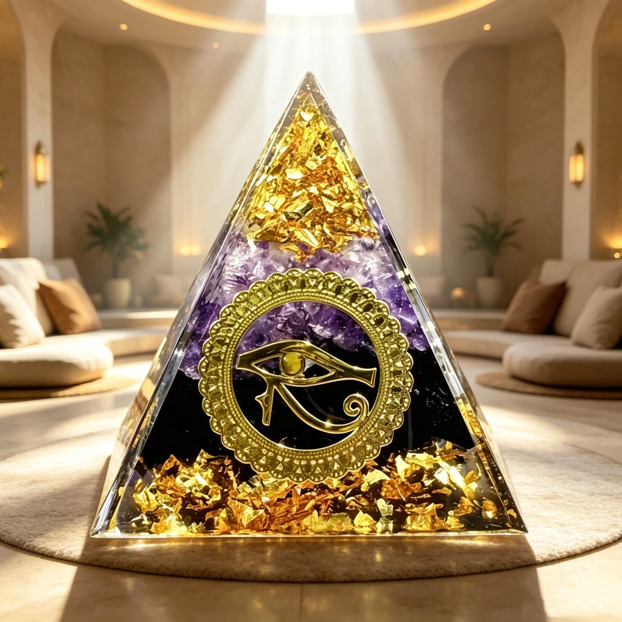 1pc(5cm) Eye of Horus Orgone Pyramid Amethyst Obsidian Orgonite Pyramid Natural Crystal  Meditation Home Decor Gift