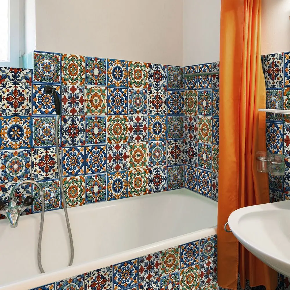 24PCS Multicolor Tile Decorative Decals PVC Artistic Pattern Wall Sticker Peel Stick DIY Decoration Tile Wall Decal