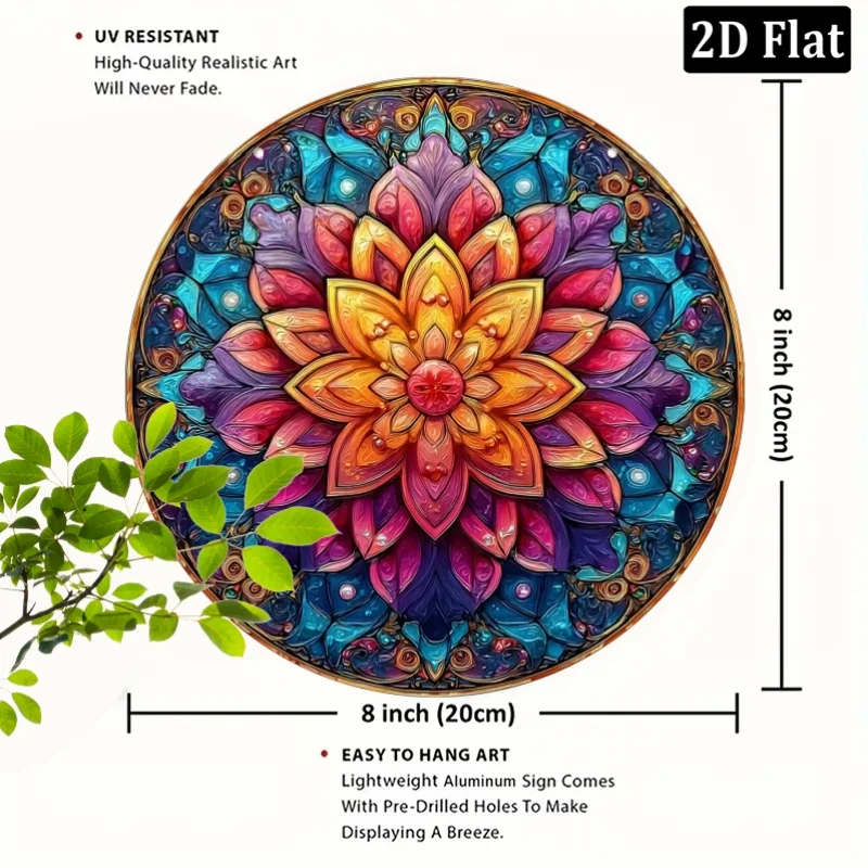 Aluminum 8x8 Inch Lotus Mandala Wall Decor, Round Chakra Sign for Meditation Room, Spiritual Gift for Women