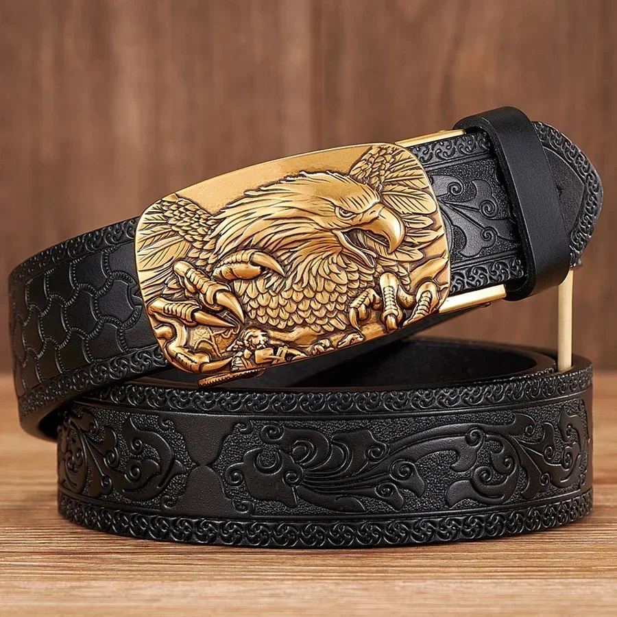 

New cowhide men's belt personalized domineering claw eagle automatic buckle belt fashionable Tang grass pattern gucci belt