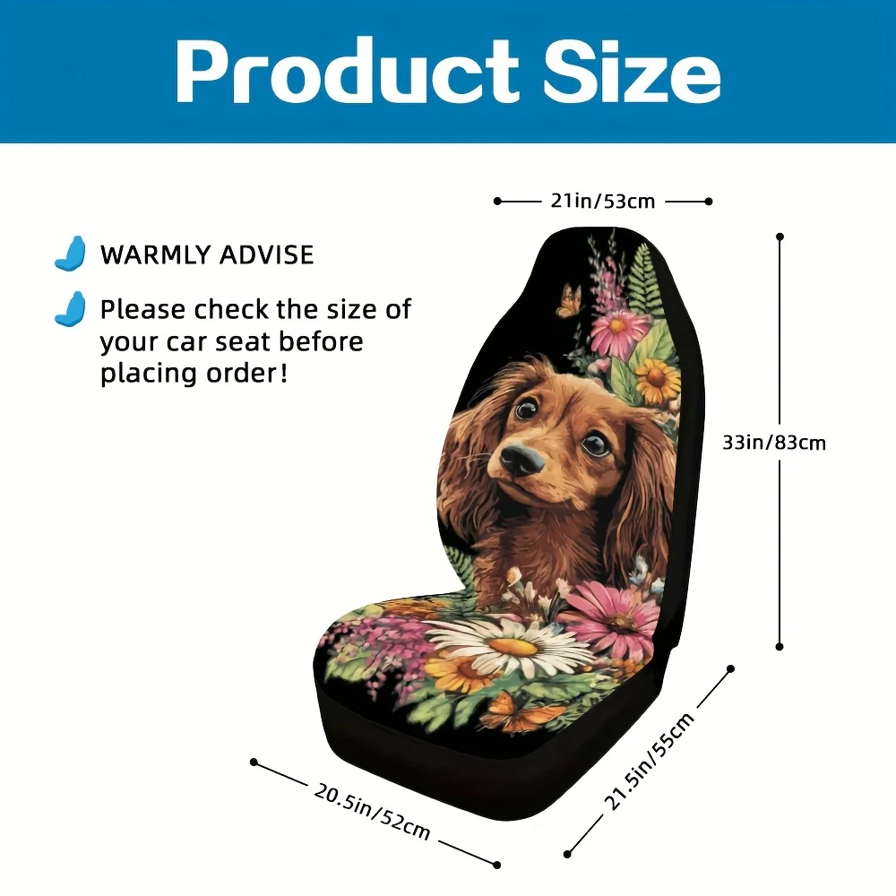 2pcs Dog Floral Car Seat Covers - Durable, Washable, Fit For Cars, SUVs, Trucks - Vibrant Floral Pattern With Cute Dog Portraits