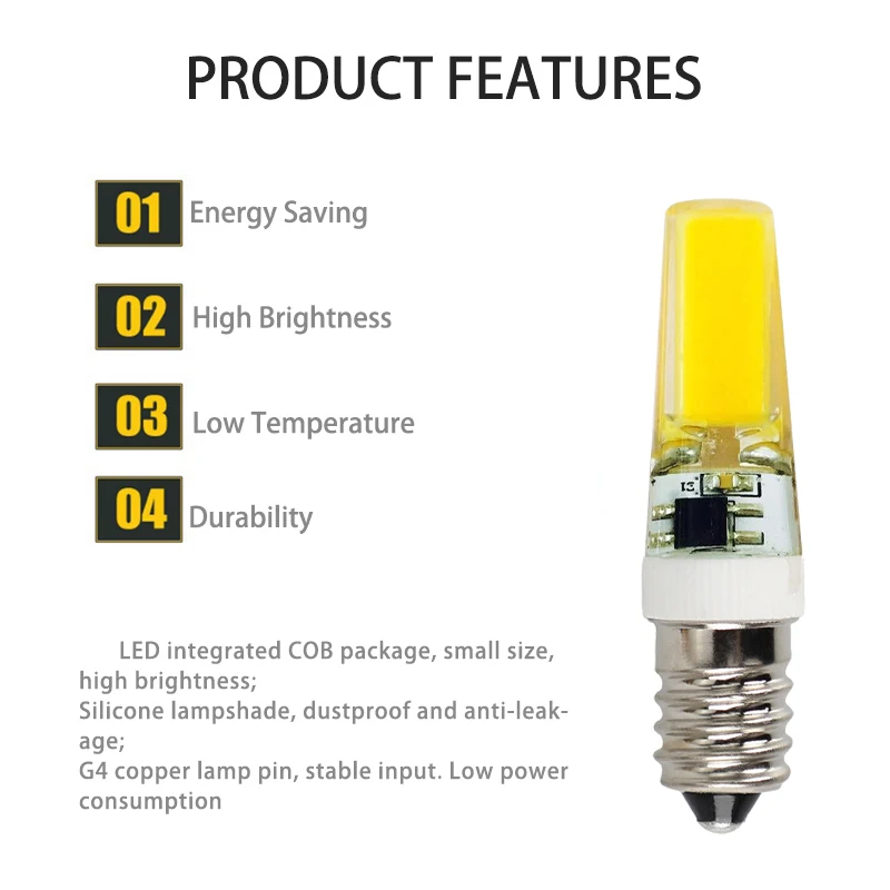 5pcs/Lot E14 G9 G4 Base Mini LED Silicone COB Lamp Beads 220V 12V Bulb 5W SCR Dimming Warm Light Cool White Single Color