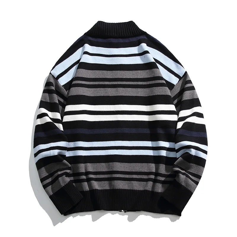 High Quality Striped Knit Cardigan Sweater Couple Sweatshirt Knit Winter Streetwear Harajuku Male Fashion Casual Knitted Sweater