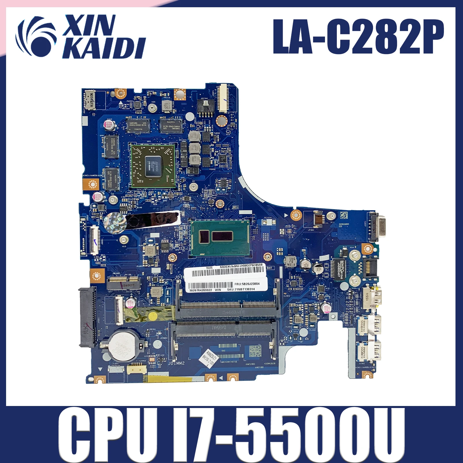 

Laptop motherboard For LENOVO Ideapad Z51-70 Notebook Mainboard With i7-5500U CPU LA-C282P 5B20J23649 216-0866000 DDR3