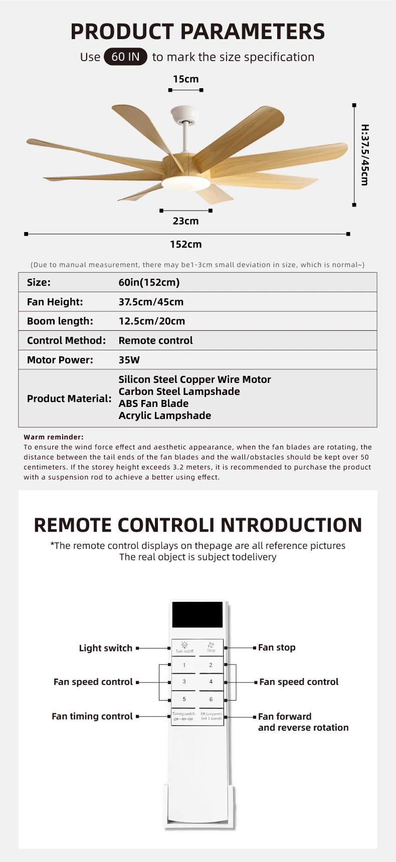 FUMANJIA 60-Inch Ceiling Fan with Light for Home – 8 Blades, Remote — detail 7