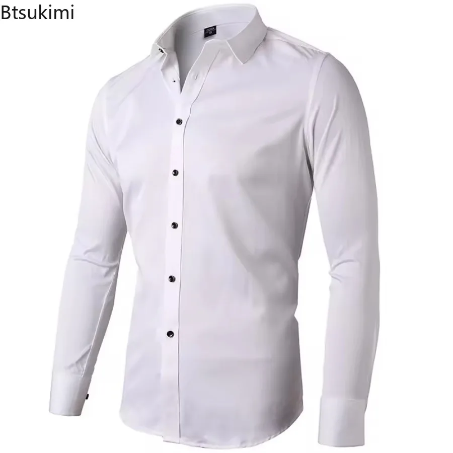 

High-end Men's Solid Slim Fit Business Dress Shirts Fashion New Long Sleeve Casual Social Shirt 2024 Men Formal Clothing Blouses