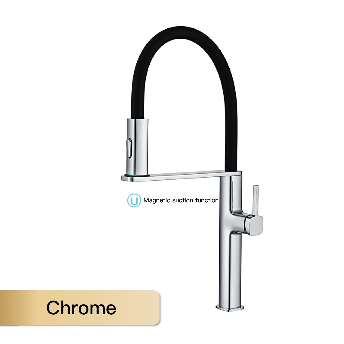 Luxury black brass kitchen faucet with simple design, cold water sink mixer and magnetic suction pull-out single handle hot