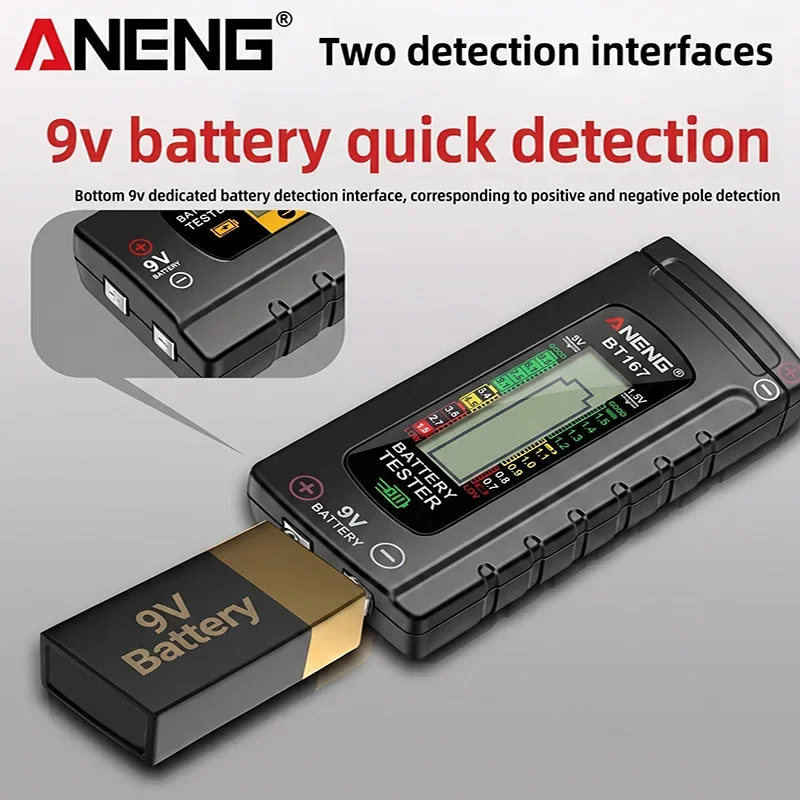 BT167 Battery Tester1.5V/9V Household Battery Capacity Detector for Remote ControlToys WatchHome Electrician Portable Test Tool