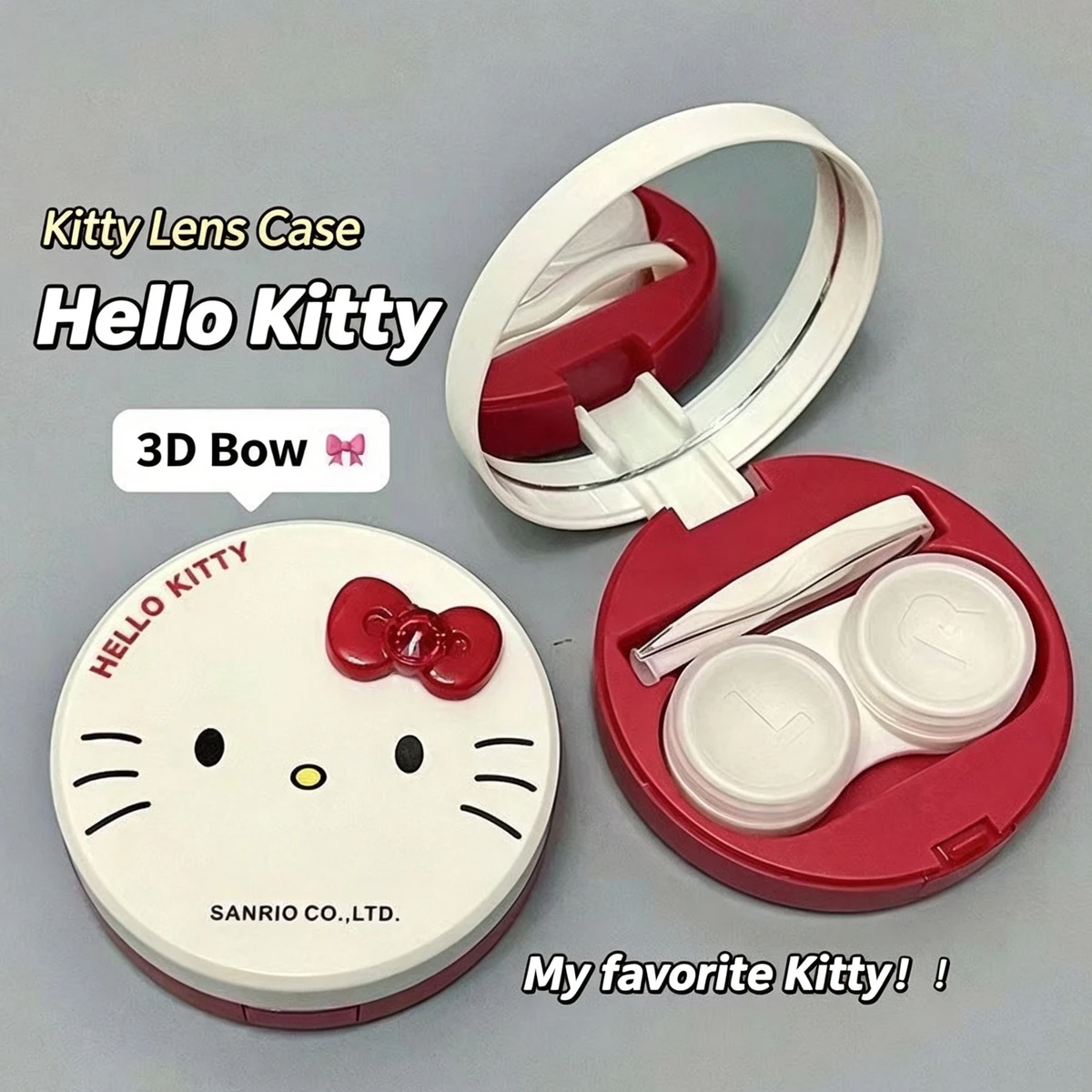 Hello Kitty Contact Lens Case Portable Travel Lens Storage Box With Mirror Tweezers Suction Stick Cute Cosmetic Lens Container F