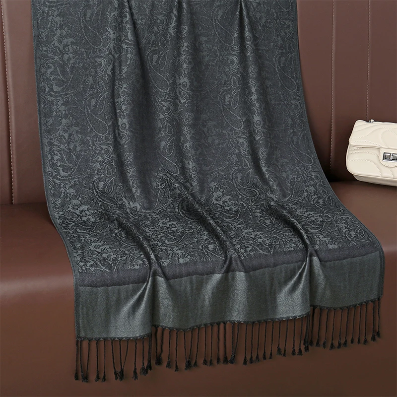 [T003] 1pc Bohemian Fashion Paisley Jacquard Pashmina Scarf Tassel Ladies Hijab Shawl Wrap Winter Suitable For Daily Wear
