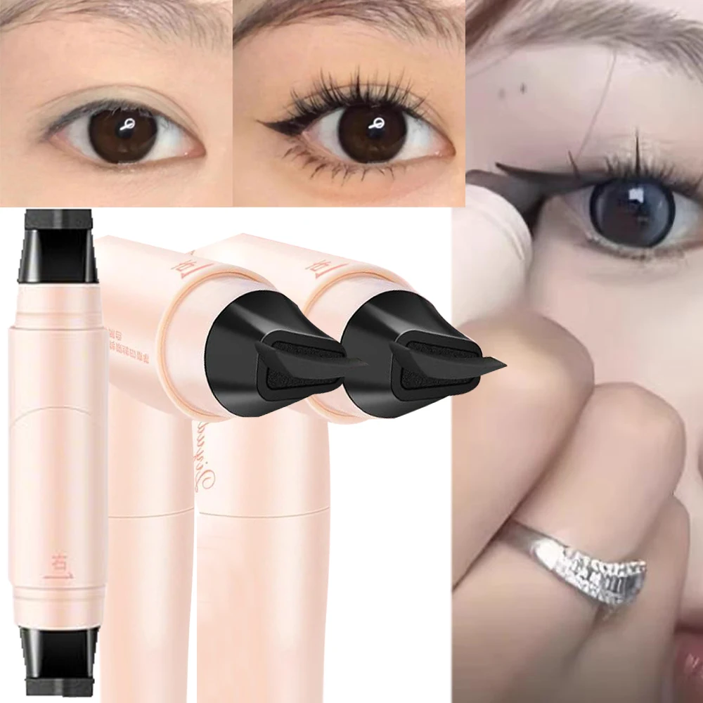 New Liquid Eyeliner Stamp Big-eyed Sweatproof Double-ended Black Brown Eye Liner Pen Fast Dry 90-degree Angle Eyes Cosmetics