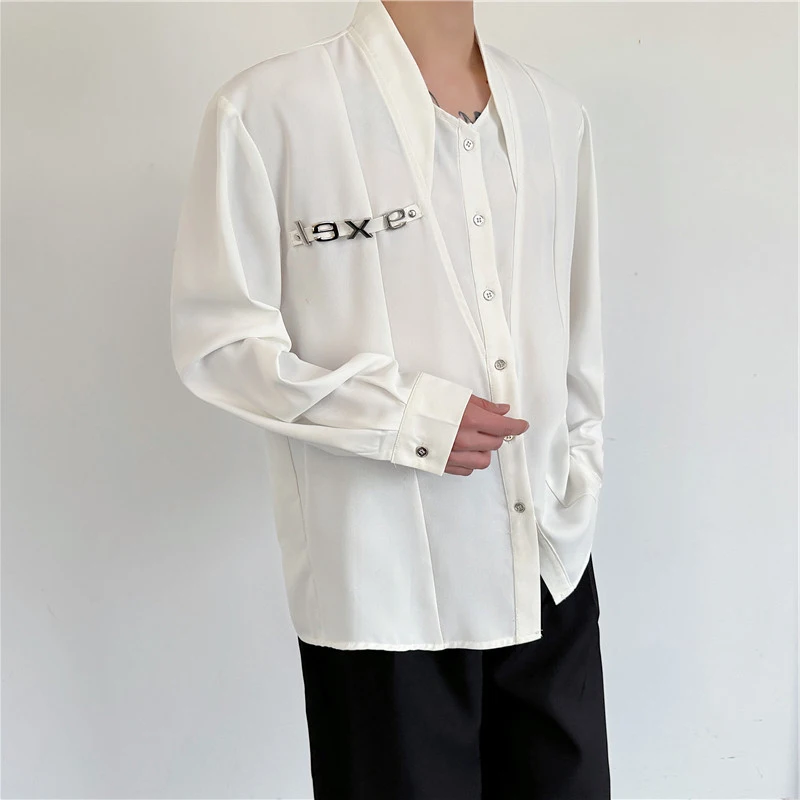 LUZHEN Personalized Two 2026 Neck Fake High Piece Quality Design Long Sleeve Shirts Men's Solid Color Elegant Casual Tops JY8253