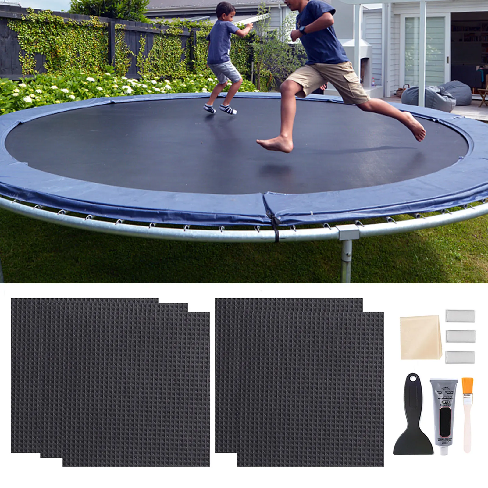 Trampoline Patch Repair Kit 4 X 4 Inch Square Glue On Patches Repairing Waterproof Patch For Fixing Tent Trampoline Mat Holes