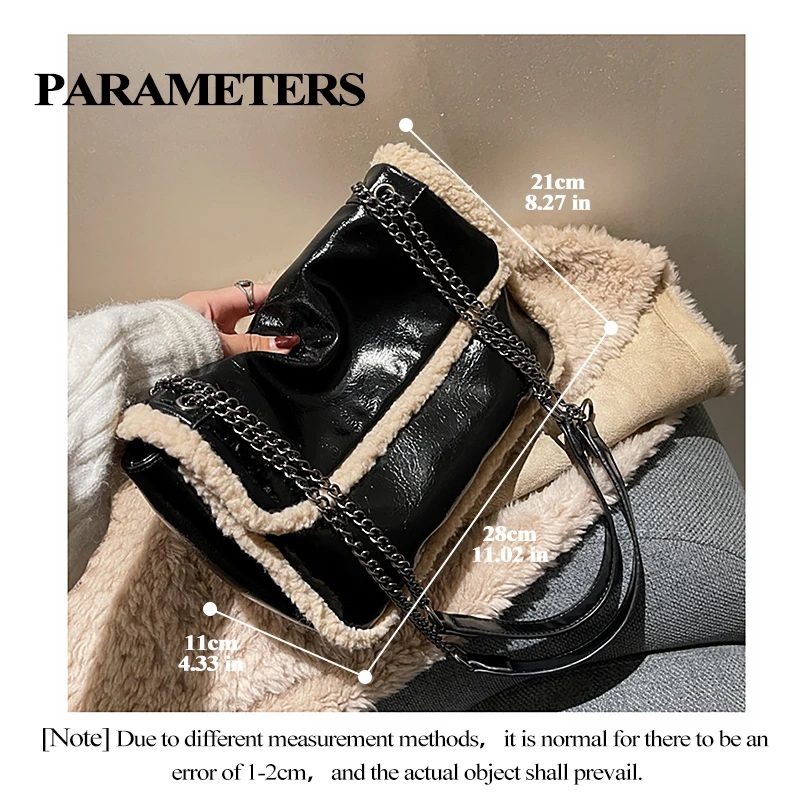 Off Season Bag Retro Shoulder Bag For Women Fashion PU Leather Sherpa Wool Messenger Bag Portable Casual Ladies Designer Bag