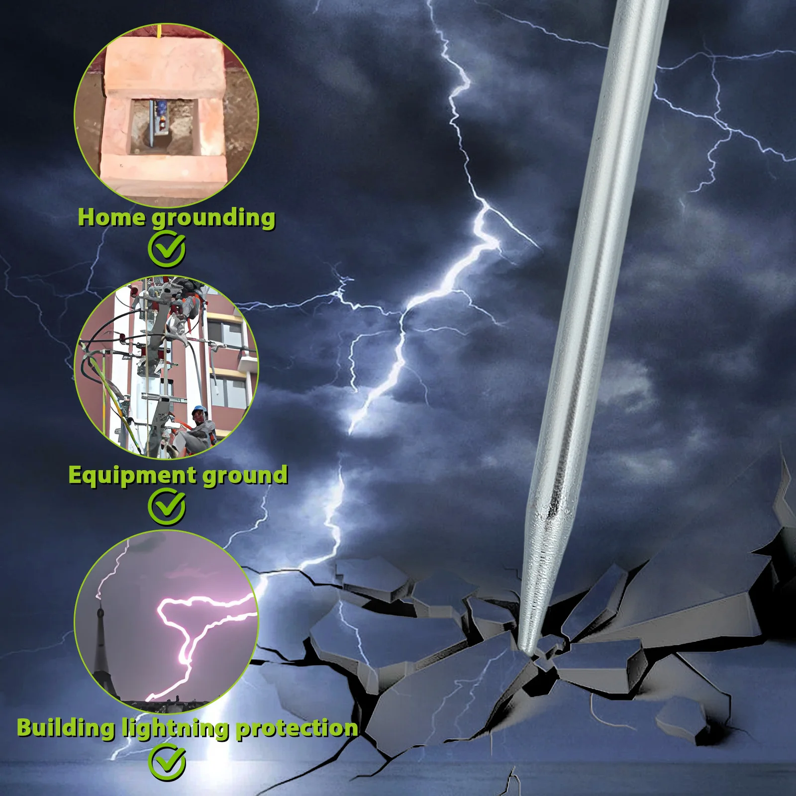 Grounding Rod for Earthing Fence Wire Sturdy Iron Easy Installation Home Appliance Protection Outdoor Project Household Use