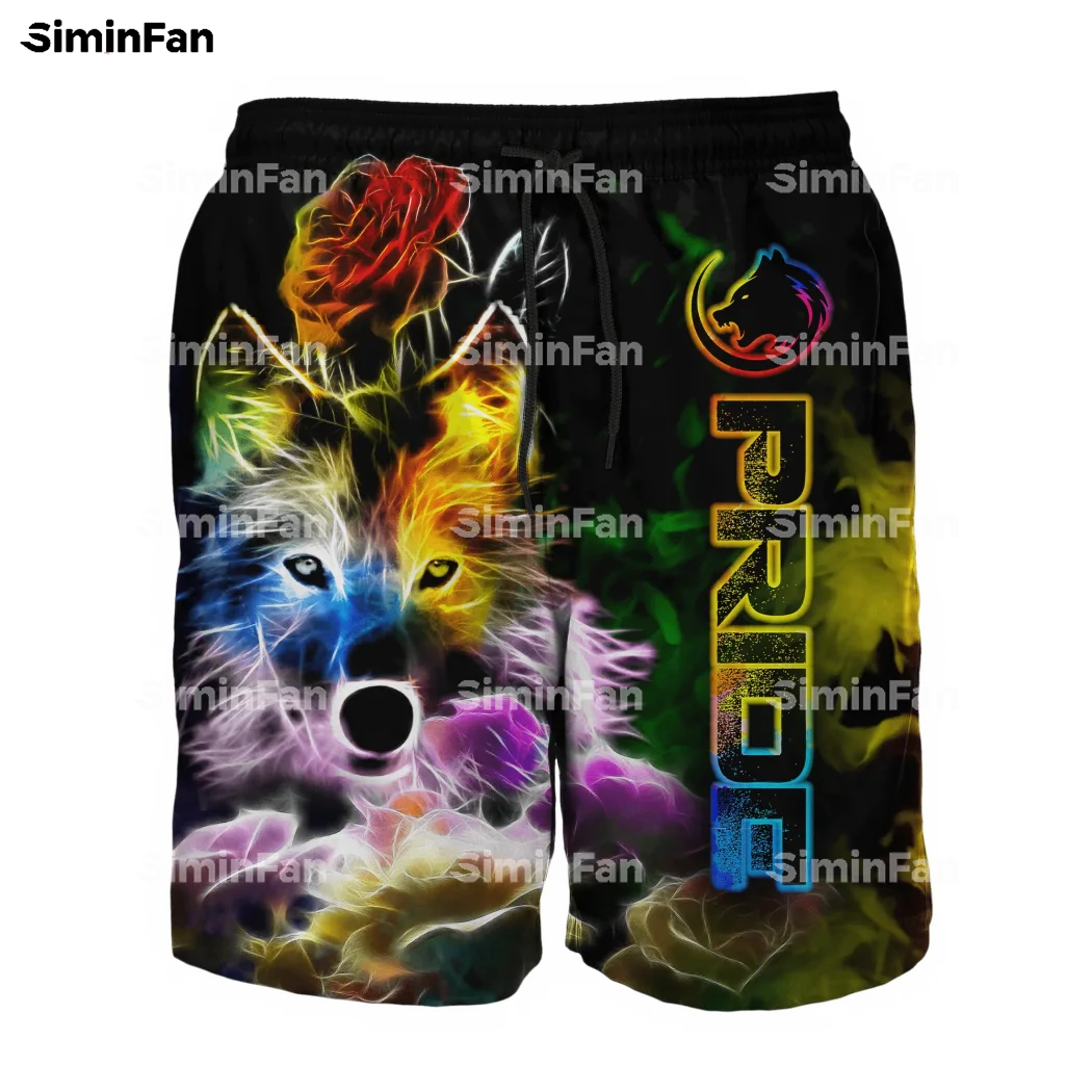 LGBT Wolf Rose Tattoo PRIDE 3D Print Men Hawaiian Board Shorts Male Summer Trouser Casual Beach Pant Unisex Harajuku Streetwear