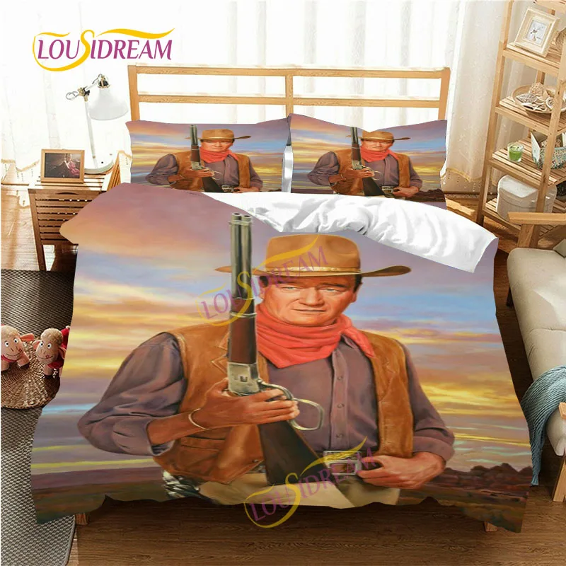 3D Creative Cowboy Actor John Wayne Pillow Case Bedding Set Four Seasons Large Sheet Pillow Case Three Piece Soft Bed Cover .