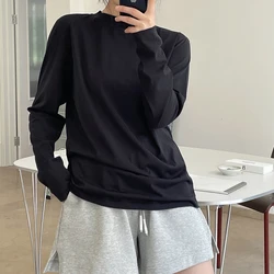 Women's Casual Monochromatic Round Neck Long Sleeve Loose T-Shirt, Summer