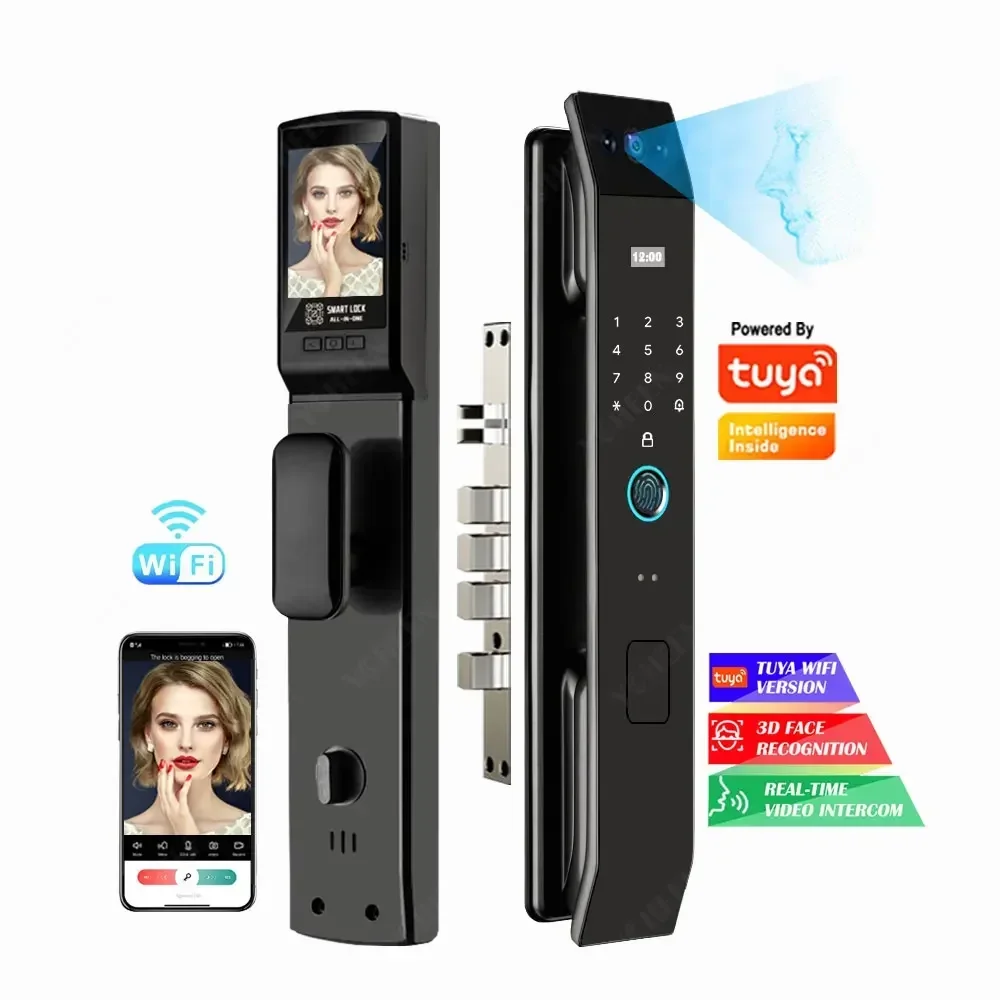 YyhcyyhcTuya Wifi 3D Face Recognition Digital Smart Lock Temporary Password Video Intercom Electronic Door Lock Fingerprint Keyl
