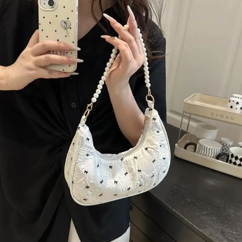 Unique Wrinkled Bow Handbag Stylish Versatile Shoulder Underarm Purse For Women