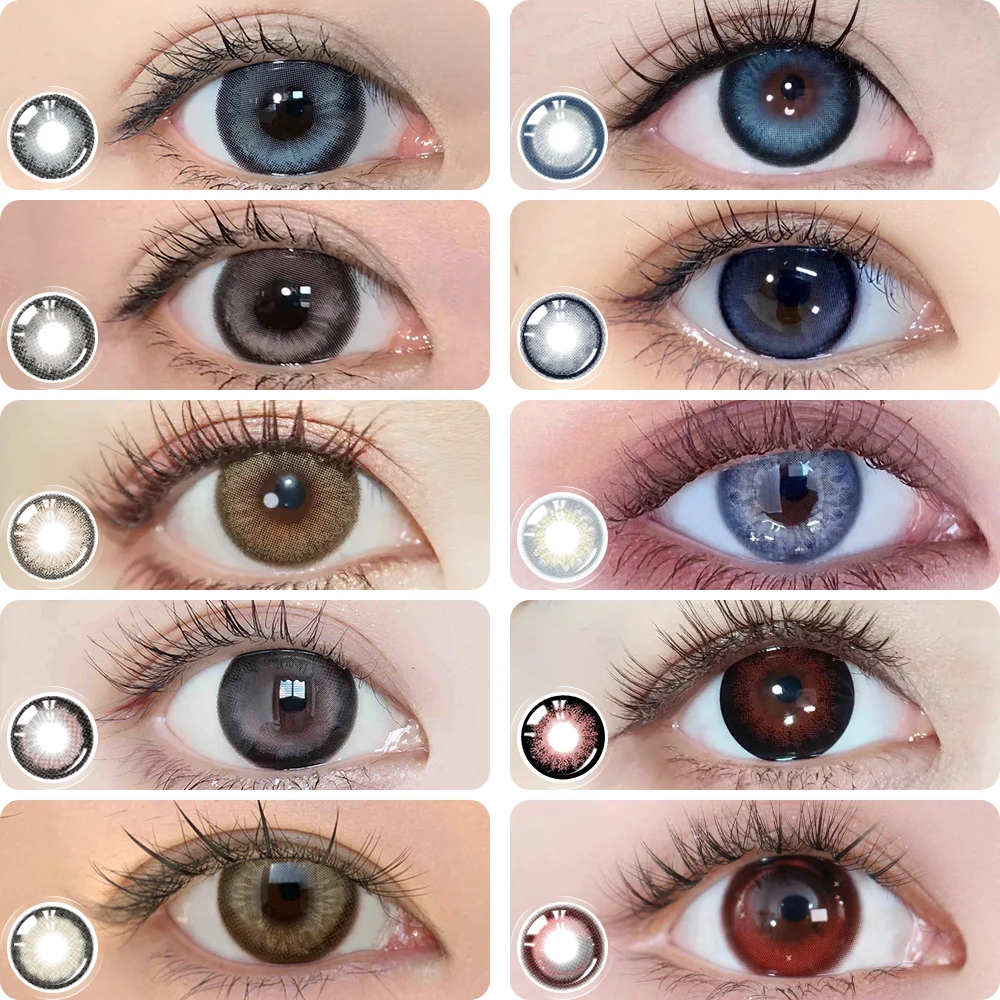 Lentillas cosméticas para pupila, lentes de contacto de Color marrón, azul y rojo, con estuche bonito, por OVOLOOK-2pcs pares