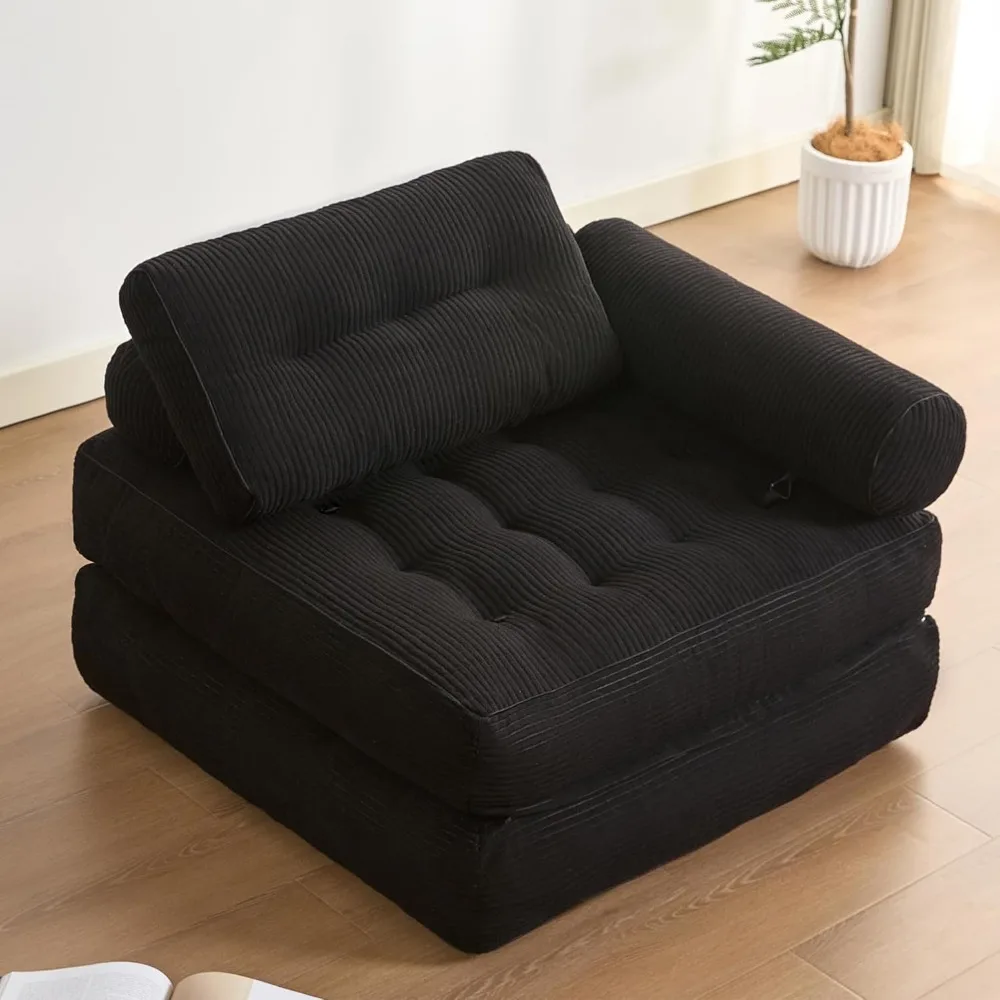 Plus Futon Sofa Bed for Small Spaces, Floor Couch with Armrest, Convertible Sleeper Chair Bed with Pillow,Portable Comfy Floor
