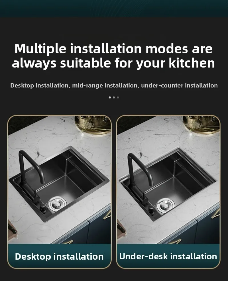 숨겨진 싱크대 304 스테인레스 스틸 단일 슬롯 소형 바 카운터 야채 세척대 블랙 미니 아일랜드 싱크대 투명