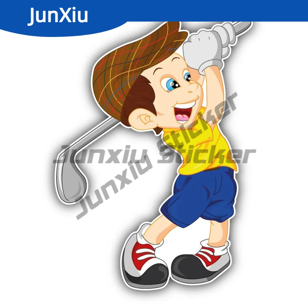 

Cartoon Golf Player Boy Sticker Bumper Exterior Decal For Suv Speedboat Rear Windshield Waterproof Exterior Sticker Camping Car