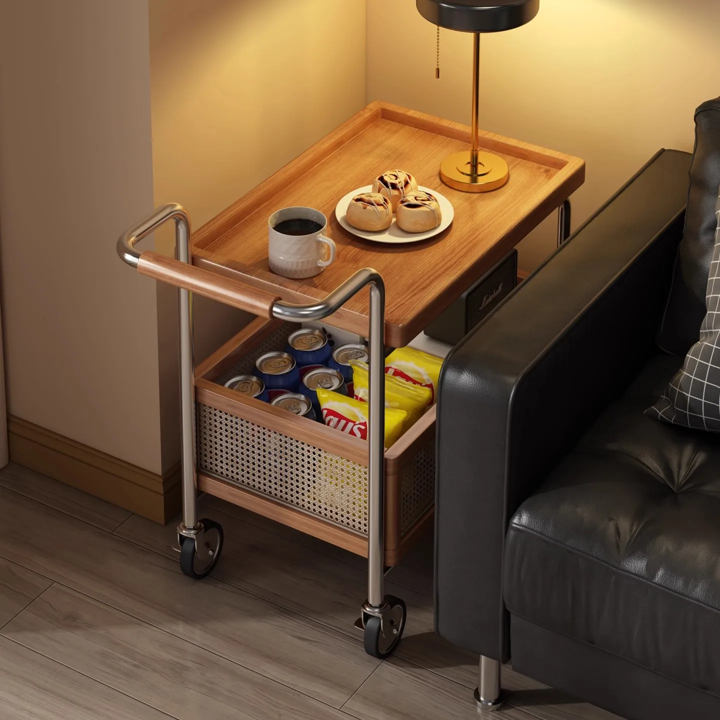 Movable sofa side few trolley living room small apartment dining side table solid wood side table balcony small coffee