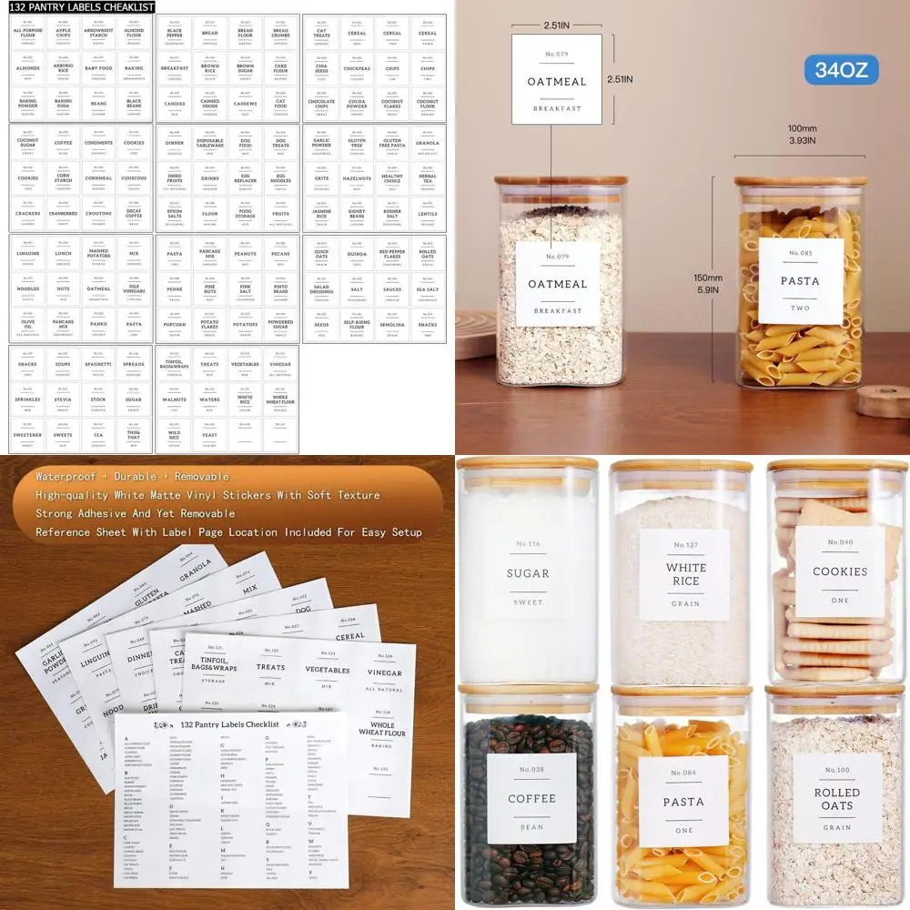 

Набор из 6 стеклянных банок для хранения на 35 унций с бамбуковыми крышками и 132 этикетками для кофе, чая, специй и многого другого