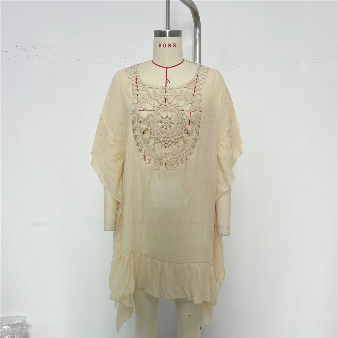 Halbarm-Tunika mit Ausschnitten und Rundhalsausschnitt, gehäkelt, als Strandkleid oder Strandüberwurf, Strandmode, Damen, K8576 – Detail 12