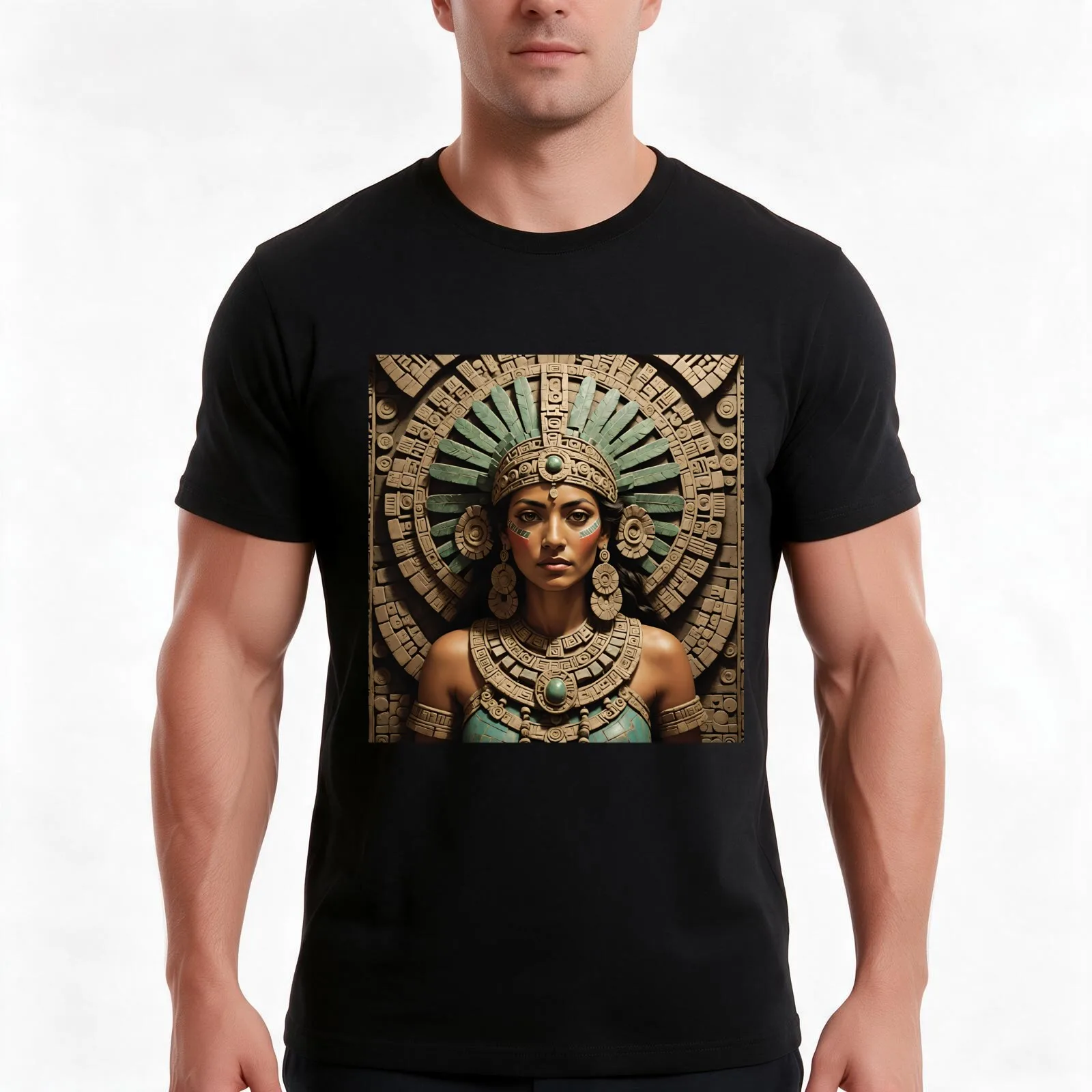 Aztec Goddess Coalicue T-Shirt, Summer Casual Cotton Tee, Oversized Streetwear Tops, Vintage Graphic Print, Unisex Men Women