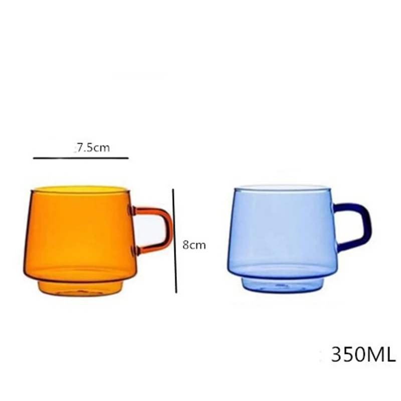 (Can Engrave Logo) 350ML Colored Coffee Glass, Household Milk Cup, Latte Glass with Handle, Water Cup, Heat-resistant