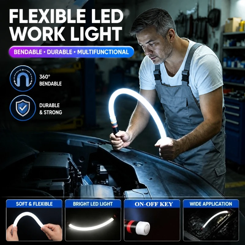 1Pc Flexible Bendable Multi-Function LED Working Light Strip Handheld Flashlight Lamp for Automobile Repair Outdoor Workshop