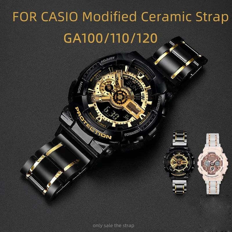 Ceramic Strap For G-SHOCK Casio GA-110 GA100 GA120 Modified Ceramic Stainless Steel Watch StrapWristband black white gold color