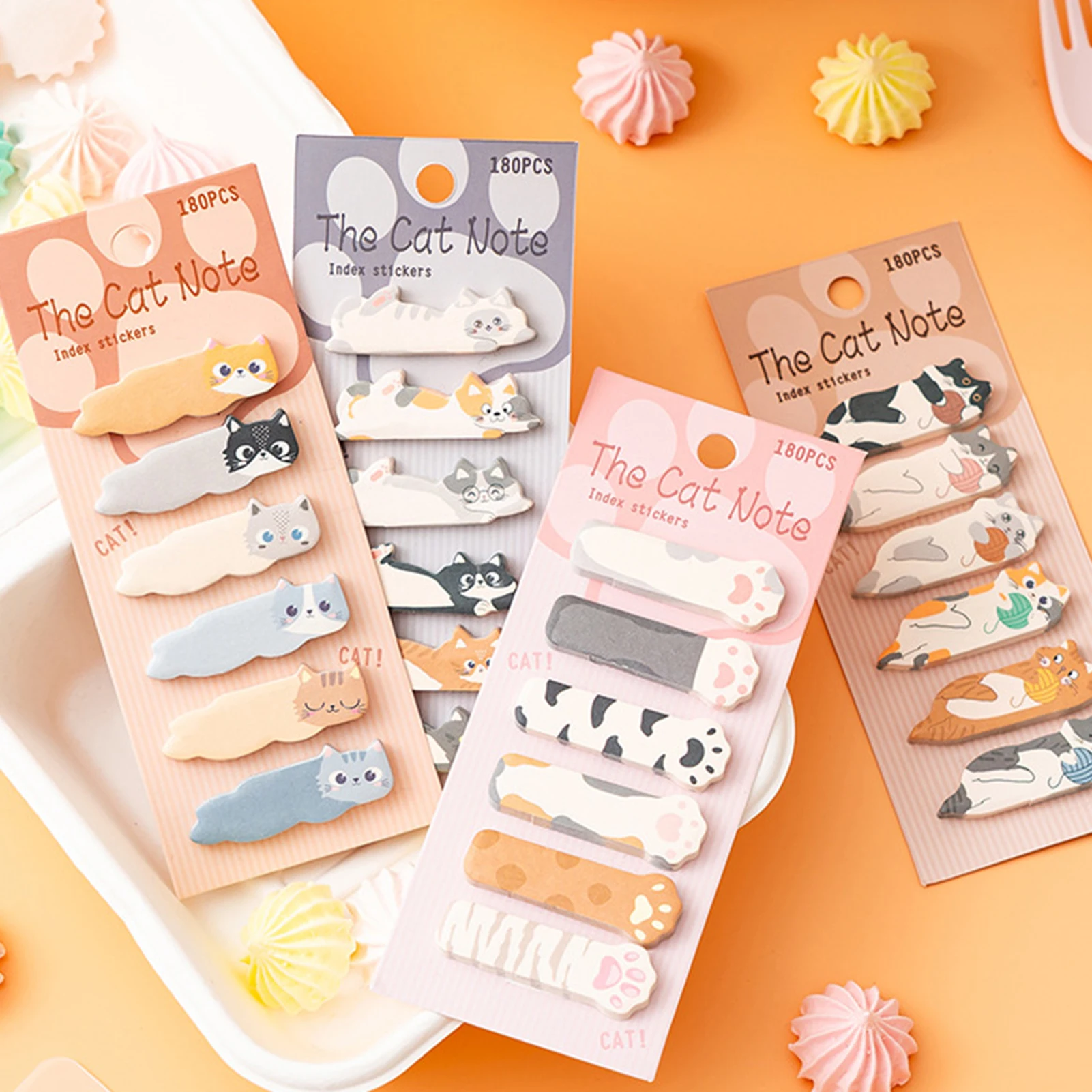 Cute Cartoon Cat Sticky-Notes for Journaling 6 Designs Repositionable Adhesive Memo Pads School Supplies Students Organizers