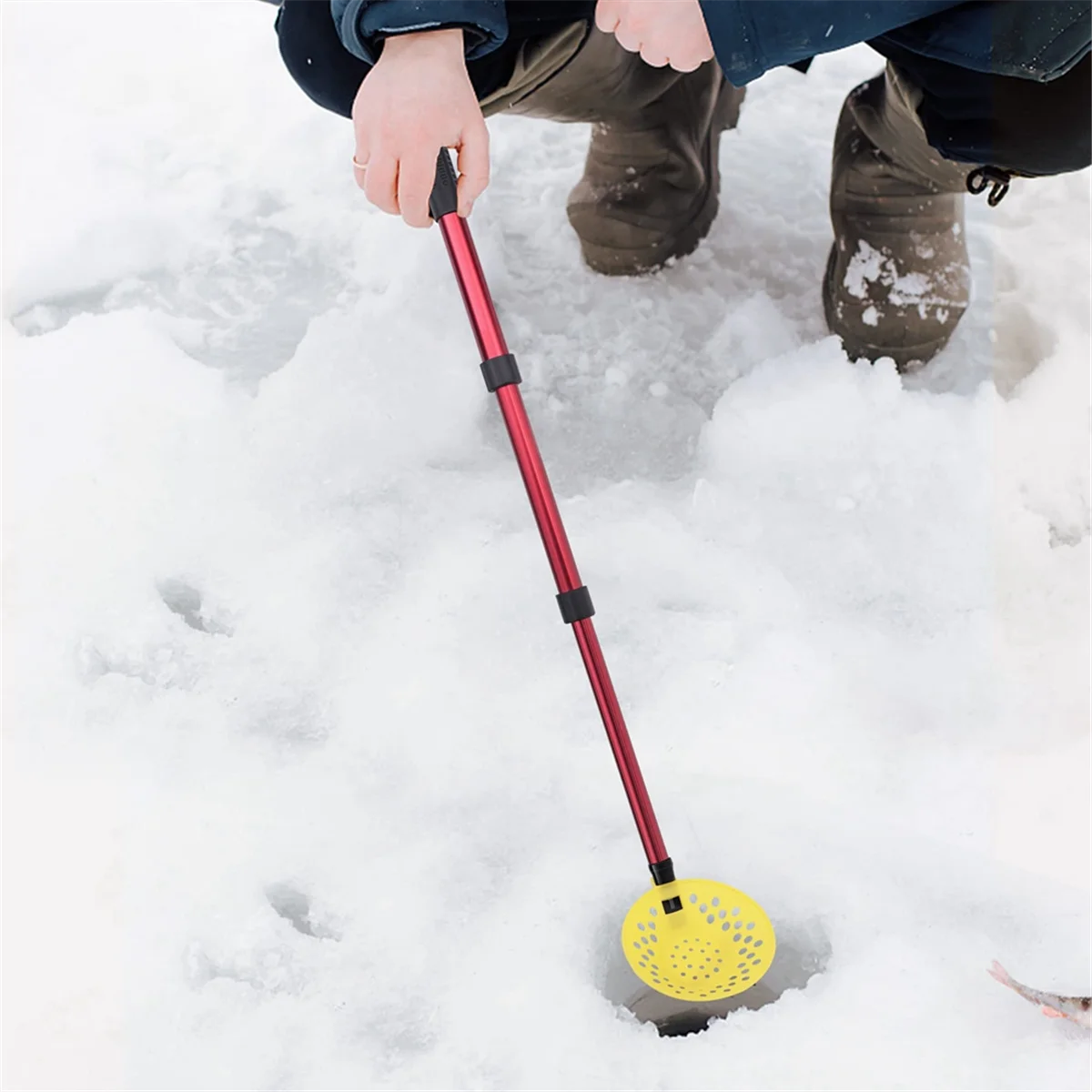 A06T-Adjustable Ice Fishing Skimmer Scoop-Winter Ice Fishing Scoopers with Long Handle for Scooping Out Ice While