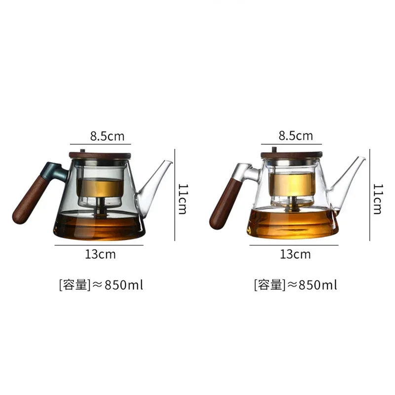 Easy One Click Tea Separation Filtration Glass Teapots With Wood Handle 850ml Tea Water Separation Tea Pot With Infuser Filter