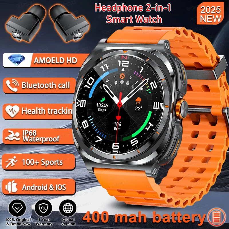 

Headset Smart Watch 2 In 1 TWS BT Call Music Health Monitoring 400mAh Waterproof Sports SmartWatch For Samsung galaxy Xiaomi IOS