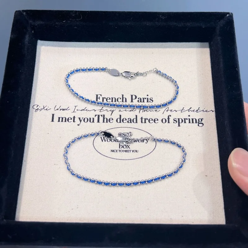 Paris String 18K Plated Braided Royal Blue Bracelet Stackable Couple DIY Handmade Cord Golden Thread Jewelry Gift for Women Men