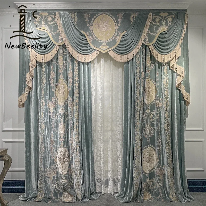 

French Romantic Retro Velvet Embroidered Curtains for Living Room Bedroom Dining Villa High Windows Luxury Custom Size Decor