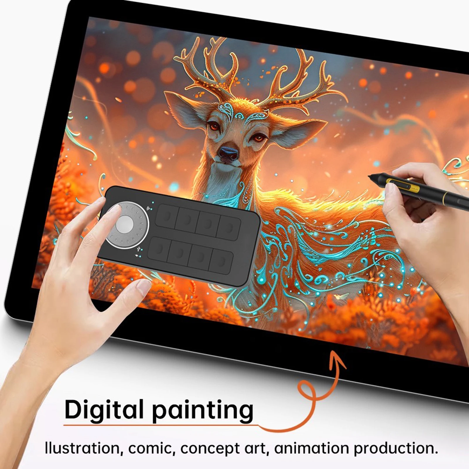 

BOSTO Samrtkey for Graphics Tablet Digital Pad 8 Quick Keys and Multifunctional Dial Support 2.4G/ USB-C for Win 7 for MacOS PC