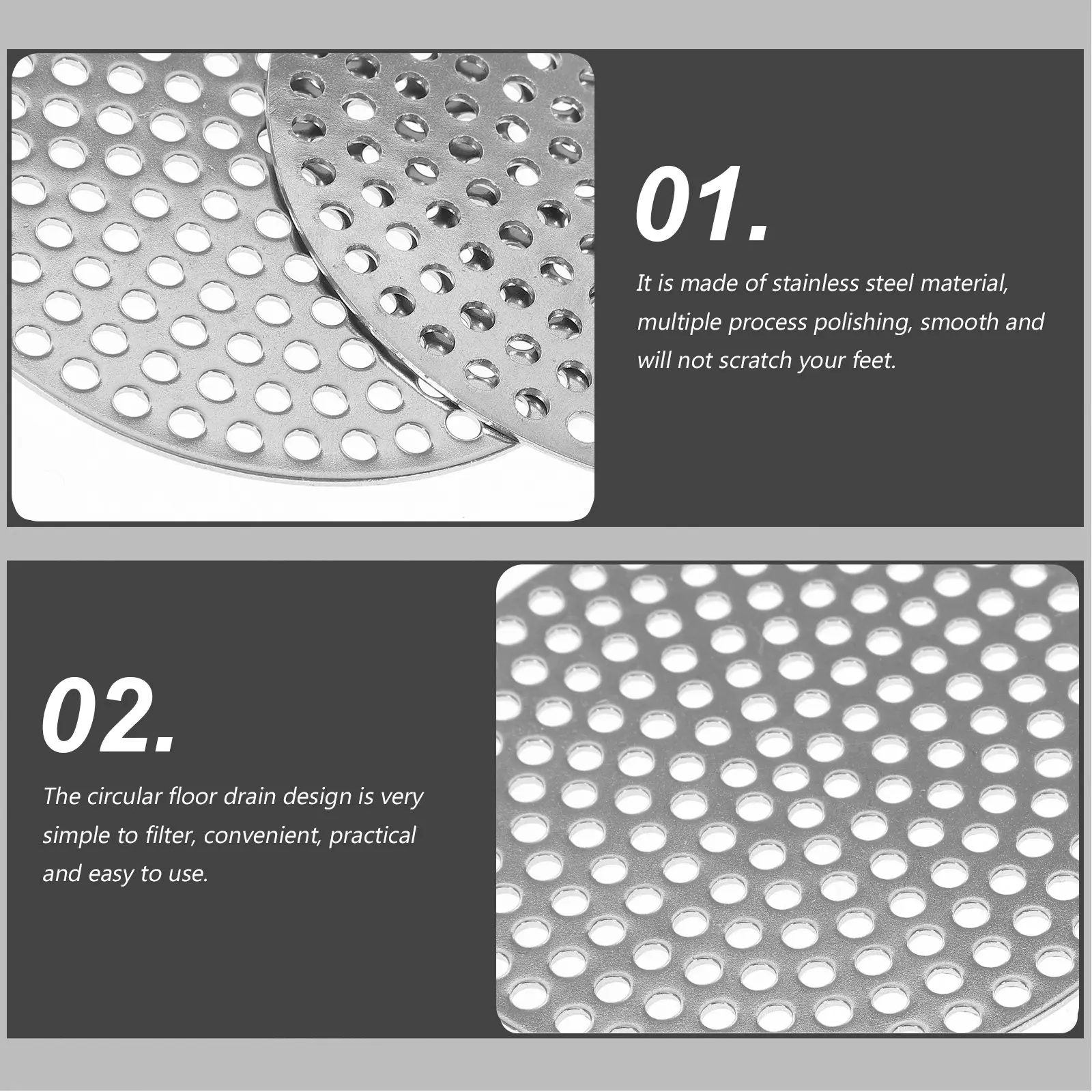 4Pcs Stainless Steel Sink Drain Cover Hair Catcher for Kitchen Bathroom Bathtub Floor Drain Strainer with Hexagonal Hole Design