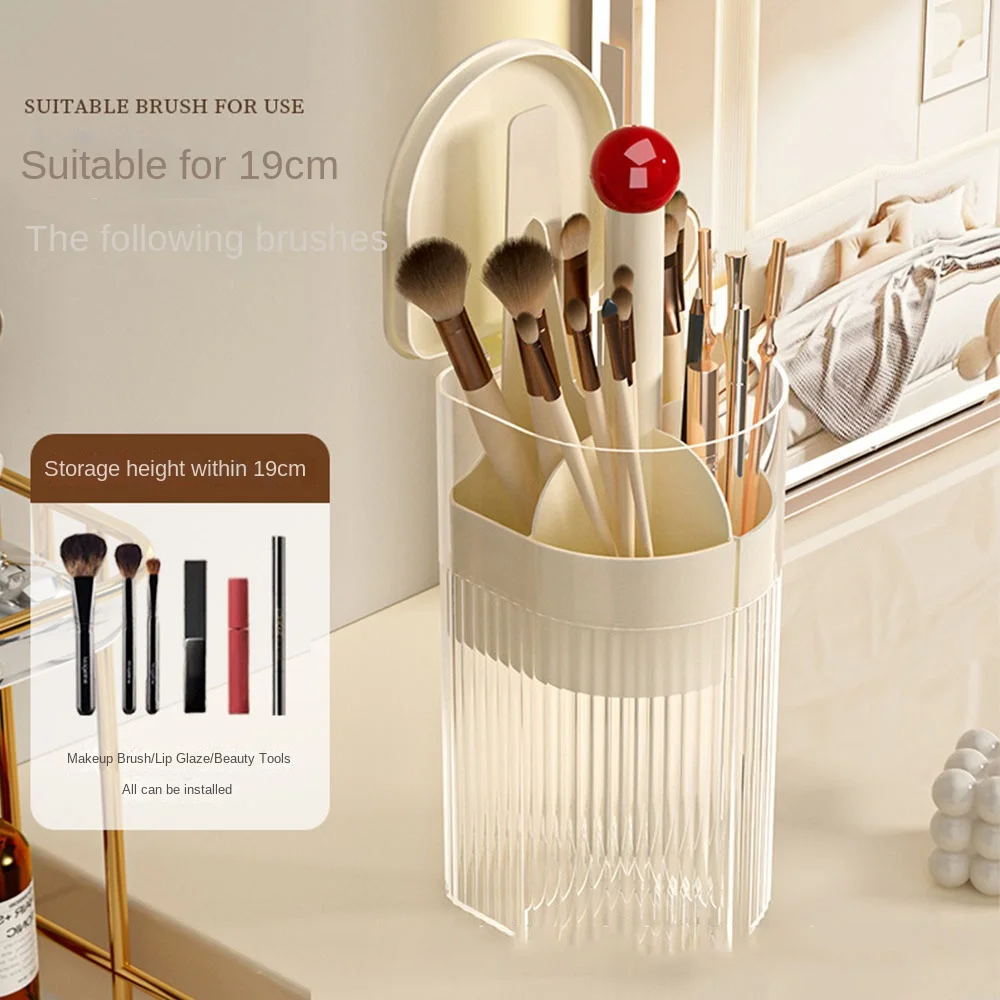 Dustproof Automatic Lifting Makeup Brush Holder with Lid Transparent Cosmetic Storage Box Large Capacity Multi-grid