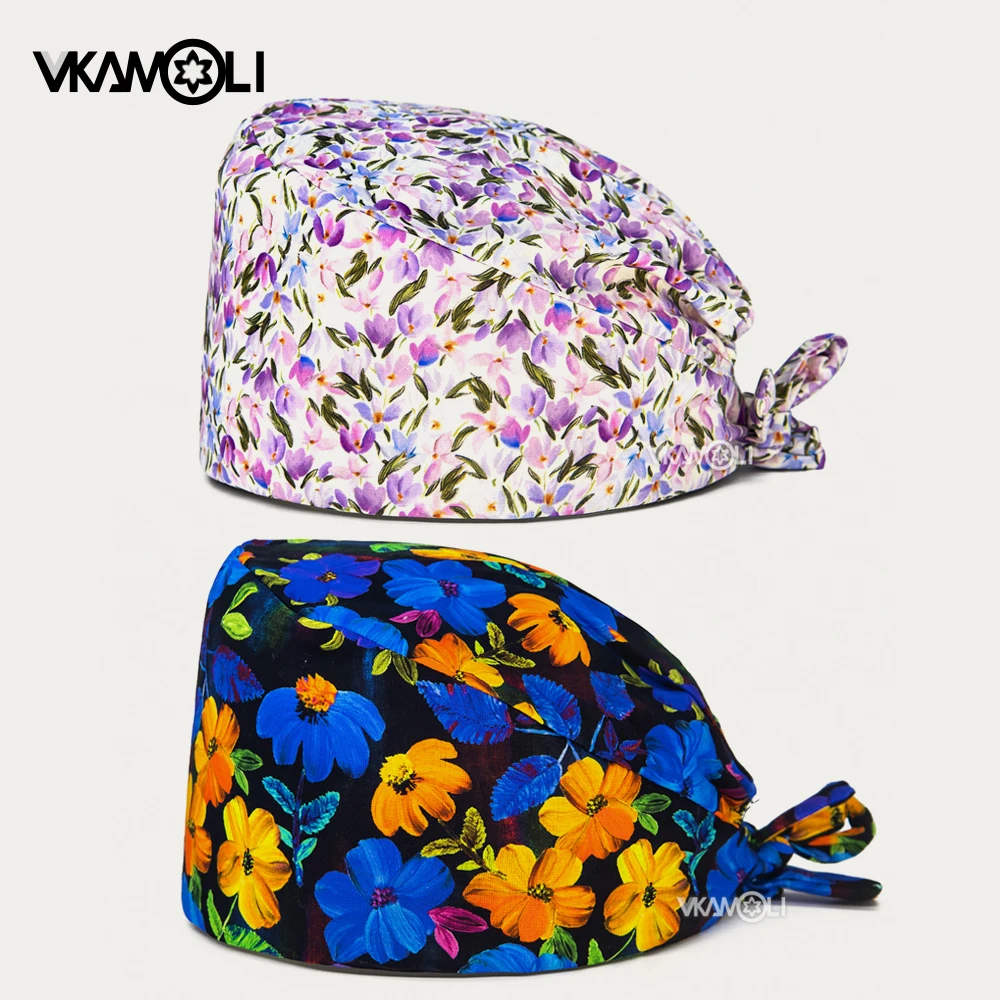 

High Quality Floral Print Surgical Cap Women and man Scrub Hat Nursing Caps Adjustable Scrub Cap Doctor nurse headgear